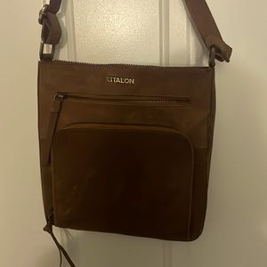 Leather crossbody strap bag, brown/ tan , medium/ large size